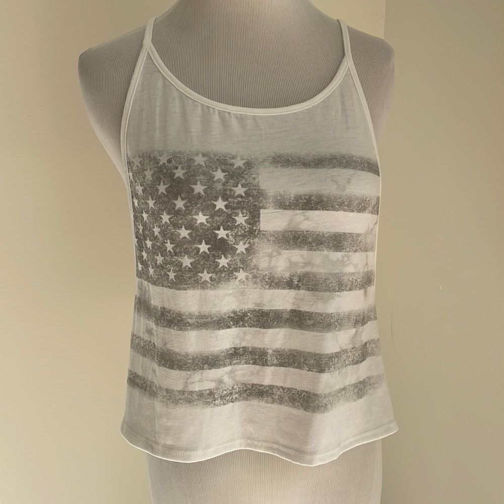 Loose fit White Tank top with grey American flag by love culture size M